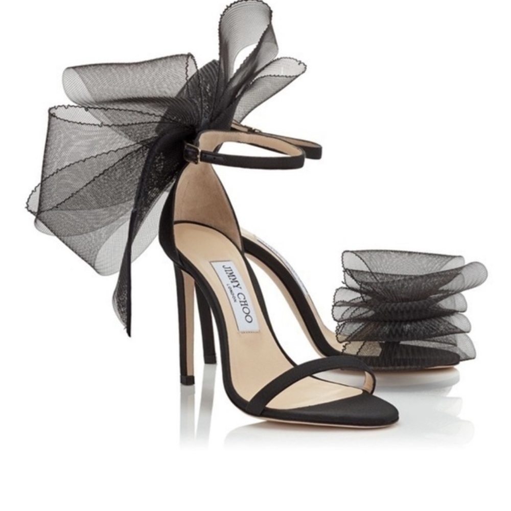 Jimmy Choo Black Heels with Dramatic Mesh Bow